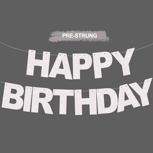 BEISHIDA Pre-Strung Glitter White Happy Birthday Banner Party Sign Decor by Beishida
