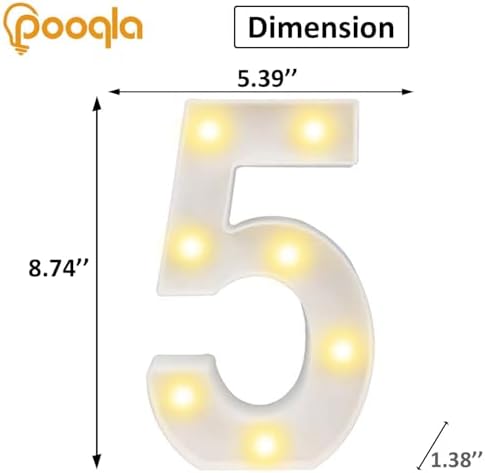 Decorative Led Light Up Number Letters, White Plastic Marquee Number Lights Sign Party Wedding Decor Battery Operated Number (5) - Image 3
