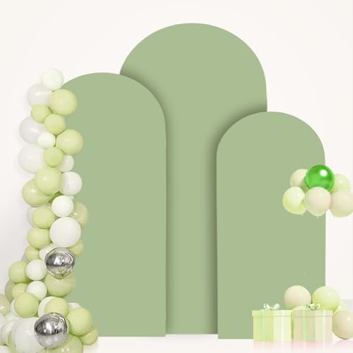 FANPROMS Sage Green Wedding Arch Cover Set of 3 Spandex Fitted Arch Backdrop Cover 6FT 6.6FT 7.2FT Chiara Arch Stand Covers Round Top Arch Cover Backdrop Fabric for Wedding Balloon Party Decorations - Image 5
