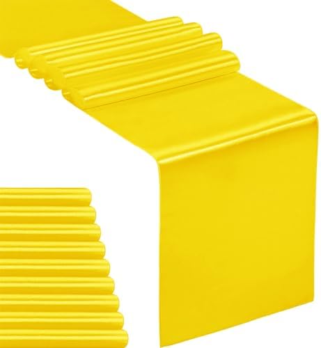 10-Pack Satin Table Runner Yellow 12 x 108 inches Long, Table Runners for Wedding, Birthday Parties, Banquets Decorations（10 Pack, 12x108 Inch, Yellow） by Hahuho
