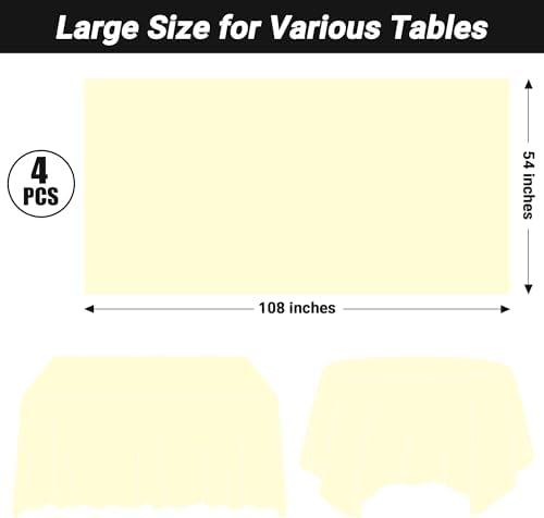 QZYL 4 PCS Picnic Table Cover, 54 x 108 Inches Plastic Disposable Tablecloth, Ivory Smooth Rectangle Tablecloth, Indoor or Outdoor Parties Birthdays Wedding Decor, Leakproof and Waterproof - Image 2