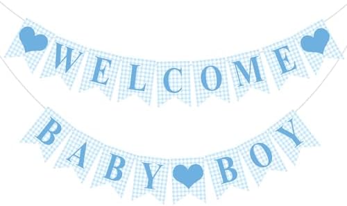 Hahafelt Welcome Baby Boy Banner for Baby Shower Decorations, Blue by Hahafelt