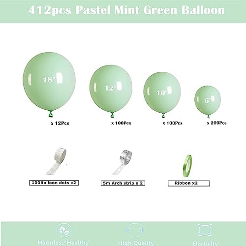 412pcs Pastel Mint Green Balloon Garland Arch Kit 18 12 10 5 Inch Different Sizes Light Latex Balloons for Baby Shower Birthday Wedding Jungle Forest Party Decoration - Image 2
