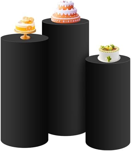 SaitiMade Set of 3 - Black Cylinder Pedestal Stand Covers by SaitiMade