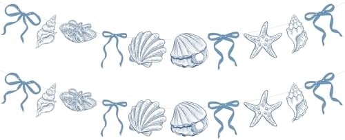 Oudain 2 Pack Blue Bow Seashell Starfish Banner 6.56 Ft Ocean Beach Decor by Oudain