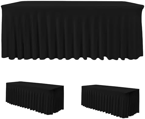 2 Pack Spandex Table Skirts for 6 Ft Rectangle Tables, Black Tablecloths by HolidayIdeas