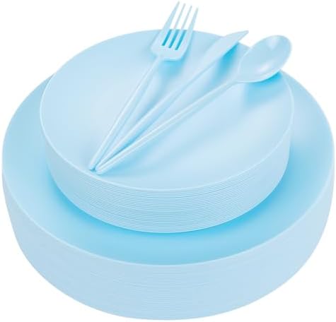 EjonirInjonir 150pcs Heavy Duty Light Blue Plastic Plates Baby Shower Set by Ejonirinjonir