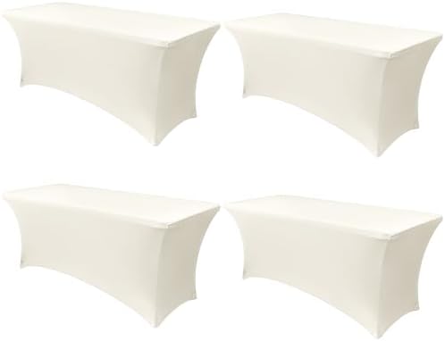 Obstal 6ft Stretch Spandex Table Cover, 4 Pack, Cream by Obstal