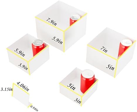 Metal Buffet Risers,4PCS Food Risers for Buffet Table 5in to 8in Display Stand with Mini Acrylic Signs for Catering Dessert Collectibles Jewelry Figures Show Grayish White Cube Boxes Nesting Risers with Hollow Bottoms - Image 2