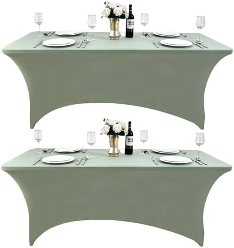 2-Pack 8ft Spandex Table Covers for Rectangle Folding Tables - Washable Elastic Tablecloth - Ultimate Fitted Table Protector for Parties, Banquet, and Wedding by Unknown