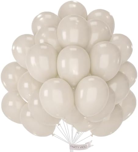 PartyWoo Pearl White Sand Balloons 50pcs White Beige Cream Ivory 12 Inch by PartyWoo