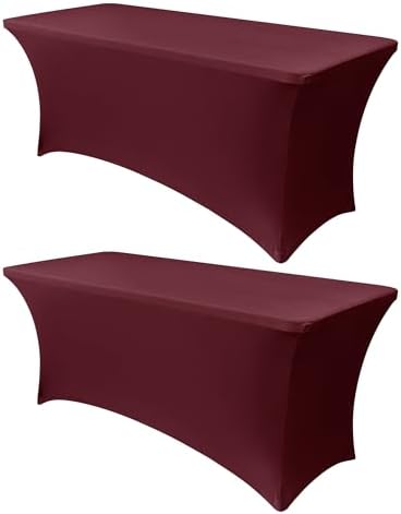 Obstal 6ft Stretch Spandex Table Cover, 2 Pack, Wine Red by Obstal