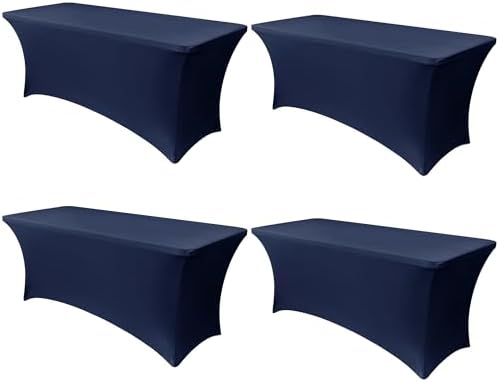 Obstal 6ft Stretch Spandex Table Cover, 4 Pack, Navy Blue by Obstal