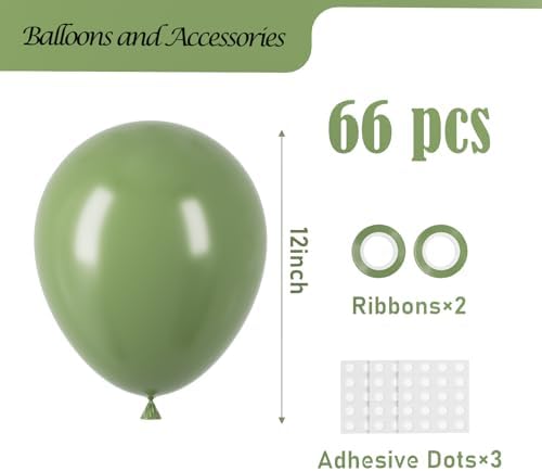 Voircoloria 66pcs Sage Green Olive Green Latex Party Balloons, 12inch - Image 2