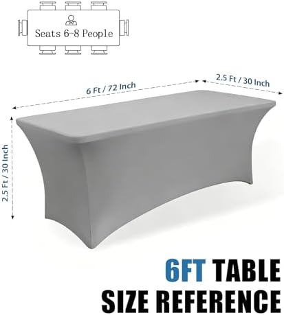 6FT Light Grey Table Cloth - 2 Pack Fitted Stretch Rectangle Spandex Tablecloth, Washable Table Cover for Party, Picnic, Wedding, Banquet, Birthday and Festival(30" x 72") - Image 3