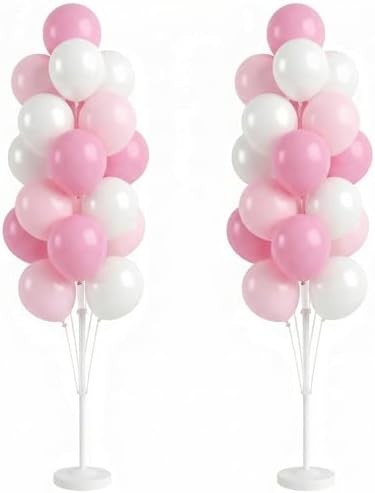 HIINS Baby Pink Chrome Balloon Column Kit Set of 2 with Base for Birthday Party by HiinsPartyDecoration
