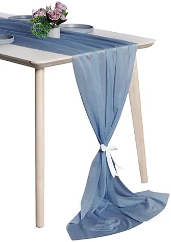 Pack of 25 Chiffon Table Runners 29 x 120 Inch, 14FT Long - Dusty Blue by MDS