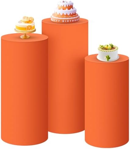SaitiMade Set of 3 - Orange Cylinder Pedestal Stand Covers by SaitiMade