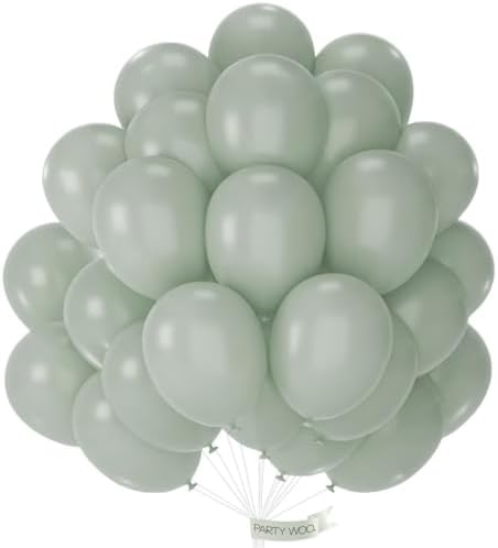 PartyWoo Dusty Green Balloons 50pcs Sage Olive Eucalyptus Green Boho Color by PartyWoo