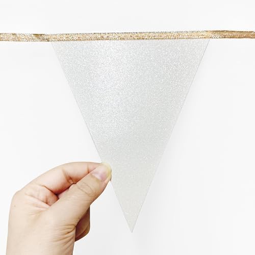 Champagne Gold Beige White Party Pennant Banner Flag Hanging Glitter Paper Triangle Bunting for Birthday Graduation Wedding Shower Engagement Bridal Shower Holiday Baptism Party Decorations - Image 7