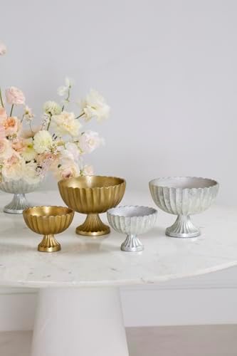 Scallop Metal Compote Bowl | Silver Metal Compote Vase l Distressed Metal Vase l Indoor and Outdoor Compote for Any Event Decoration (8.5"x 6.25") - Image 4