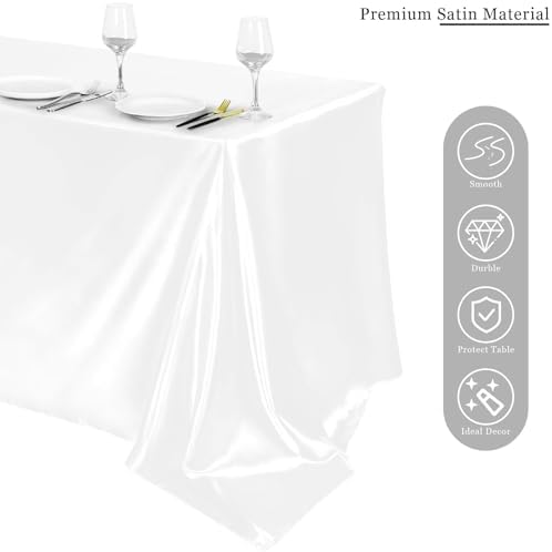 TURSTIN 4 Pack White Satin Tablecloth 102 x 58 Inch Overlay Table Cover - Image 4