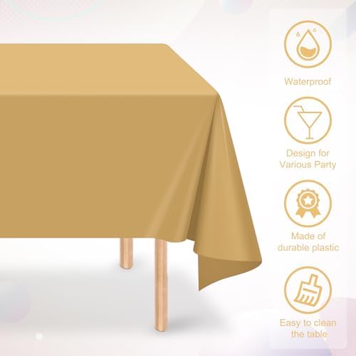 32 Pack Gold Plastic Tablecloth for Rectangle Tables, Premium Decorative Gold Disposable Table Cloths for Parties, Bulk Rectangle Party Table Cover for Birthday, Wedding, Anniversary, 54 x 108 Inch - Image 3