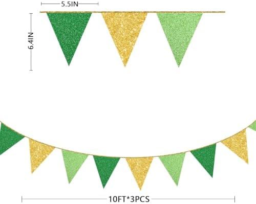 Green Gold Party Decorations Pennant Banner Flag Glitter Green Gold Triangle Hanging Bunting for Birthday Graduation Retirement Bridal Shower Wedding Bachelor Spring Summer Master Golf Themed Party - Image 2