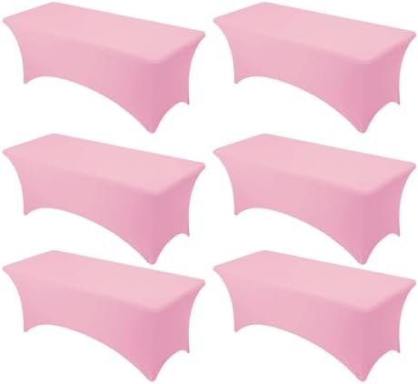 6-Pack Premium Pink Spandex Tablecloths for 8ft Rectangle Tables by DailySet