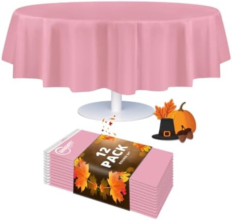Grandipity Plastic Table Cloth Disposable 12 Pack 84" Round Pink by Grandipity