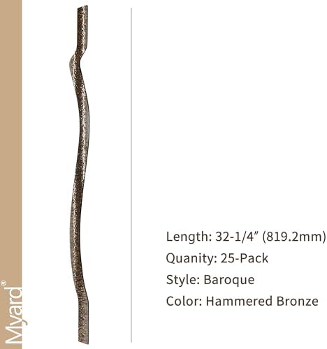 Myard 32-1/4'' Iron Deck Balusters, Baroque Wrought Style, Hammered Bronze - Image 2