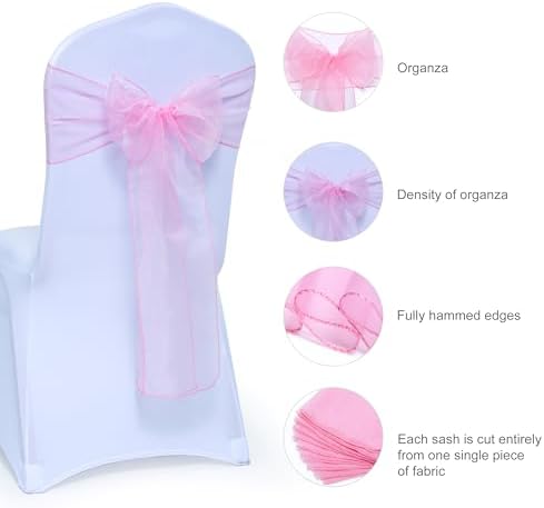 MDS Pack of 125 Organza Chair Sashes for Wedding & Event Décor – Blush Pink - Image 6