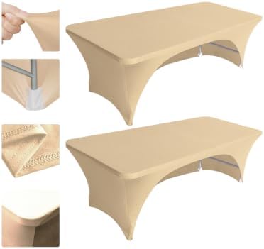 Eurmax USA 2-Pack Spandex Table Cover 5 ft. Fitted 30+ Colors Polyester Tablecloth Stretch Spandex Table Cover-Table Toppers,5 FT Table Cover Open Back（Champagne） by Eurmax