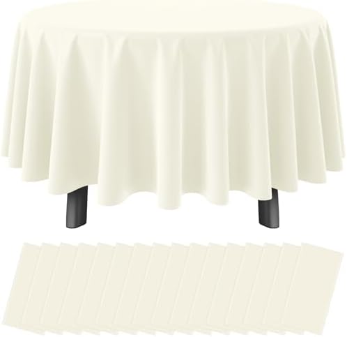 16 Pack Ivory Plastic Tablecloths for Round Tables, Premium Decorative Beige Disposable Table Covers for Parties, Round Cream Party Table Cover for Birthday Wedding Baby Shower Graduation, 84 Inch by RAGNHILD