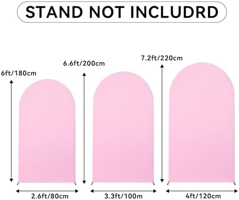 Baby Pink Spandex Arch Backdrop Cover Set of 3 (7.2FT,6FT,6FT), 2-Sided Round Top Chiara Fitted Wedding Arch Cover Backdrop for Wedding Girls Birthday Party Arch Stand Decoration - Image 4