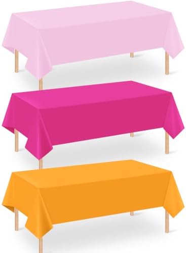3 Pack Pink and Orange Plastic Tablecloth Party Decorations, Groovy Hot Pink and Orange Disposable Table Cover, Rectangle Table Cloth for Tequila Sunrise Sunset Birthday Party Decorations, 54x108 Inch by Hauwellter