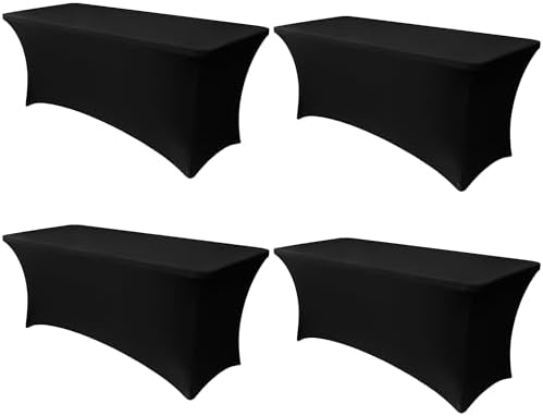 Obstal 4ft Stretch Spandex Table Cover, 4 Pack, Black by Obstal