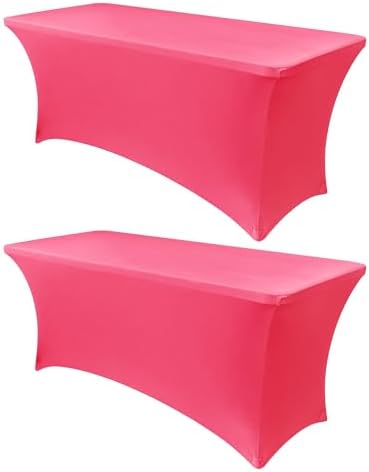 Obstal 6ft Stretch Spandex Table Cover, 2 Pack, Magenta Red by Obstal