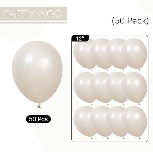 PartyWoo Pearl White Sand Balloons 50pcs White Beige Cream Ivory 12 Inch - Image 6