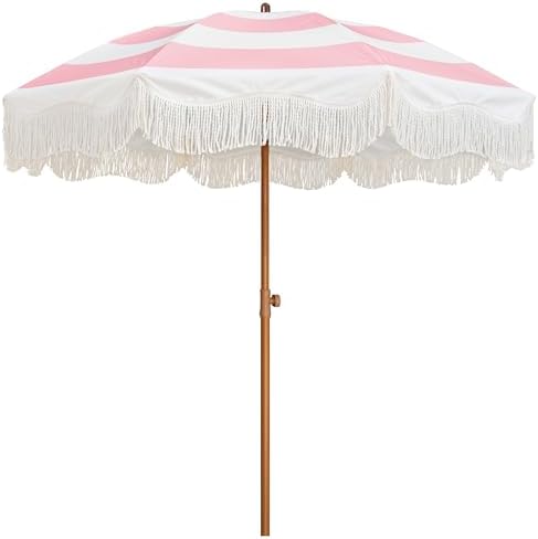 AMMSUN Boho Fringe Umbrella, 6.5ft Outdoor Umbrella with Tassel by AMMSUN