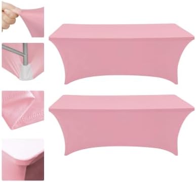 Eurmax USA 2-Pack Rectangular Fitted Spandex Table Covers 6ft Tablecloth Wedding Event Patio Table Decorations Stretch Table Cover for 6ft Folding Table (Hot Pink) by Eurmax