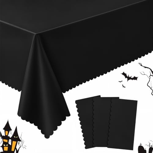 NatNarr 3 Pack Black Tablecloth Plastic, Scalloped Halloween Table Cloths by NatNarr