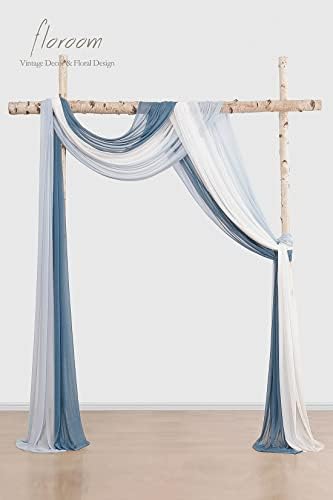 Floroom Wedding Arch Draping Fabric 3 Panels 20Ft Chiffon Fabric Drapes Arbor Drapery Wedding Ceremony Reception Swag Decorations (Dusty Blue +Powder Blue +White) - Image 2