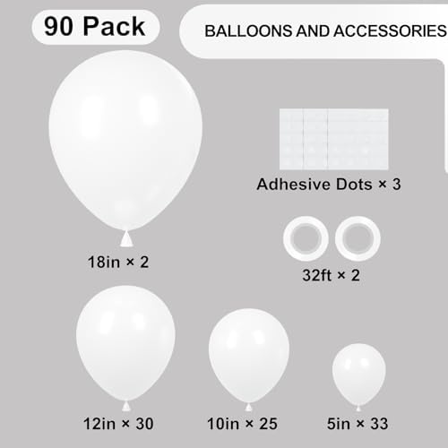 Voircoloria 90pcs White Balloons Garland Arch Kit, 18 12 10 5 Inch - Image 2