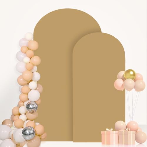 FANPROMS Khaki Arch Cover Set of 2 Arch Backdrop Stand Cover 6FT 7.2FT Spandex Fitted Arch Backdrop Cover Brown Wedding Arch Covers Stretchy Backdrop Arch Cover Backdrop Fabric for Wedding Party Decor - Image 6