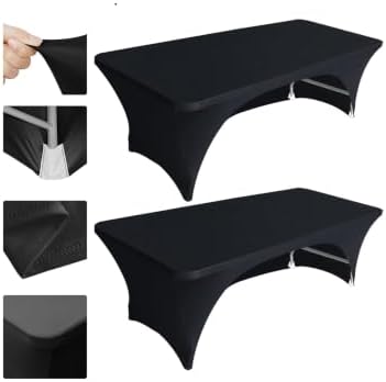 Eurmax USA 2-Pack Spandex Table Cover 4 ft. Fitted 30+ Colors Polyester Tablecloth Stretch Spandex Table Toppers,4 FT Table Cover Open Back (Black) by Eurmax