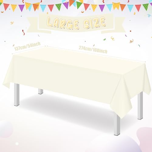 32 Pack Ivory Plastic Tablecloth for Rectangle Tables, Premium Decorative Beige Disposable Table Cloths for Parties, Rectangle Cream Party Table Cover for Birthday Wedding Baby Shower, 54x108 Inch - Image 2