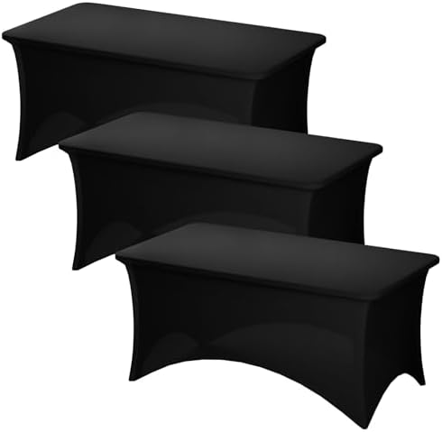 Fixwal 3 Pack 4FT Black Tablecloth Rectangle Spandex Fitted Table Cover by Fixwal