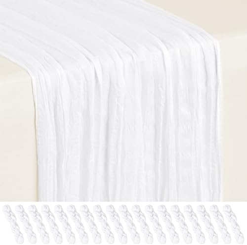 18 Pack White Cheesecloth Table Runner 17x108 Inches Boho Home Decor by Showgeous
