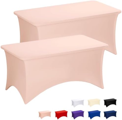 Fixwal 2 Pack 4FT Light Pink Birthday Tablecloth Spandex Table Cover by Fixwal